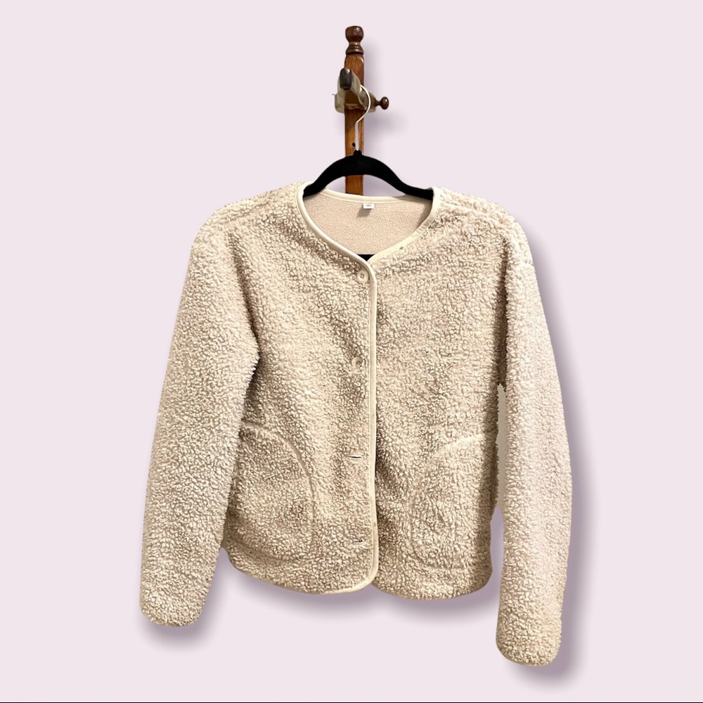 Teddy Drop Shoulder Slant Pockets Uniqlo Sherpa like Fleece Jacket